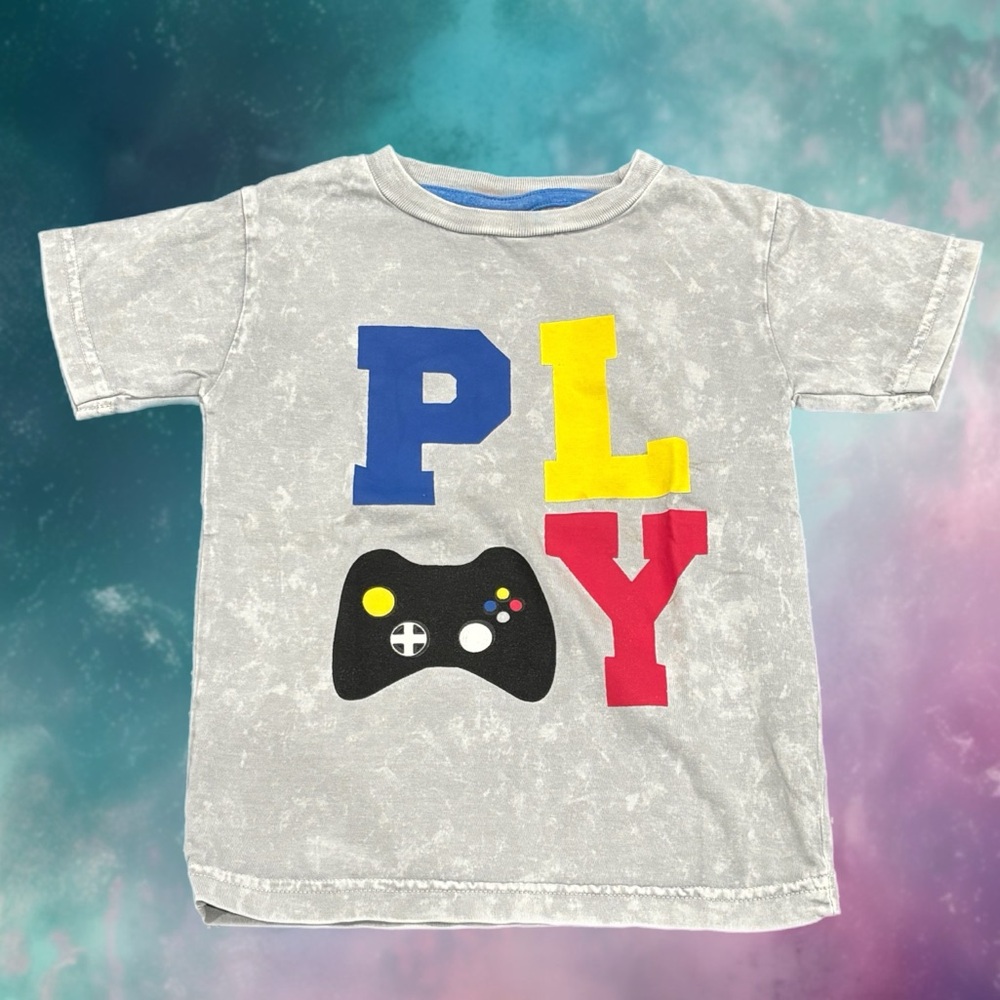 Mish Boys Gray Graphic T-Shirt with Play Design Gaming Kids Size 3T / 3 Years